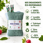 Éponges lavables écologiques Anotherway lot de 2 - coton bio, fabriqué en France, zéro déchet