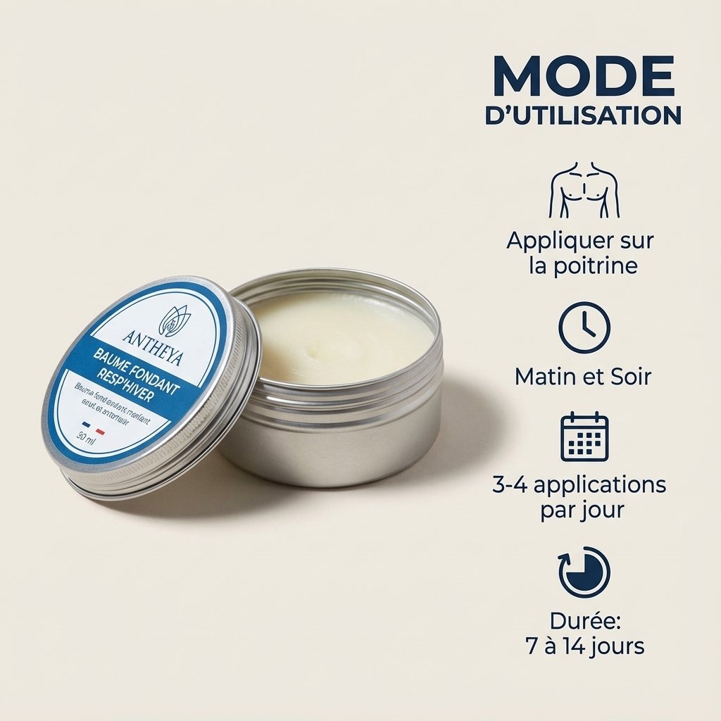 Antheya Baume Resp'hiver 75g en boîte métallique avec mode d'utilisation poitrine matin soir