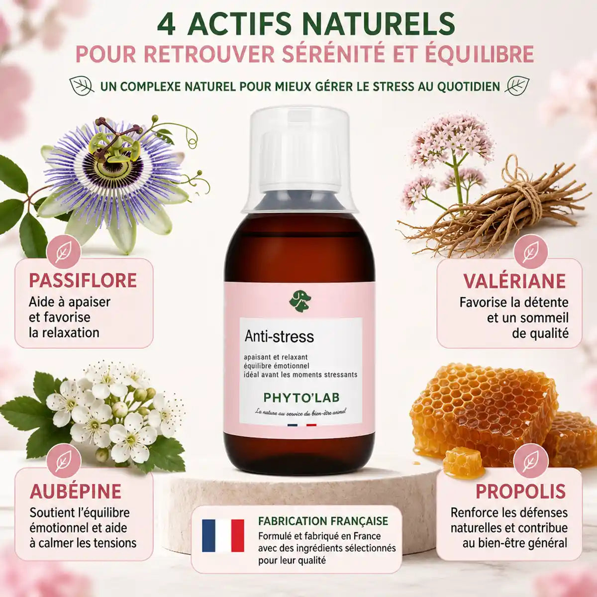 Phyto'Lab Anti-Stress 250ml avec ingrédients naturels : Passiflore, Valériane, Aubépine, Propolis