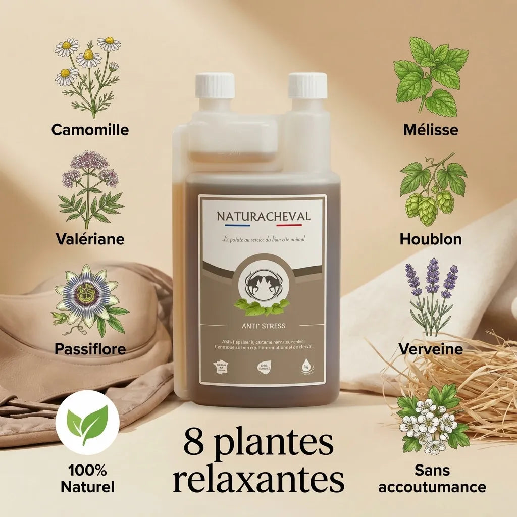 Naturachavel Anti'stress 1L - Complément relaxant naturel à base de camomille, valériane et passiflore pour chevaux
