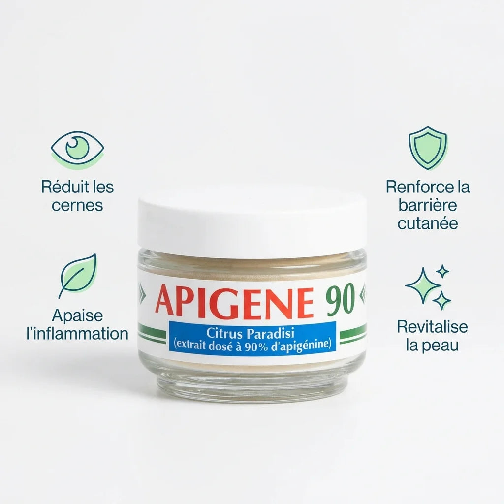 Apigene 90 extrait apigénine Jade Recherche avec bénéfices peau cernes inflammation barrière cutanée
