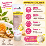 Après-shampoing bio Propolia Miel Argan avec mode d'emploi et dosage détaillé en infographie