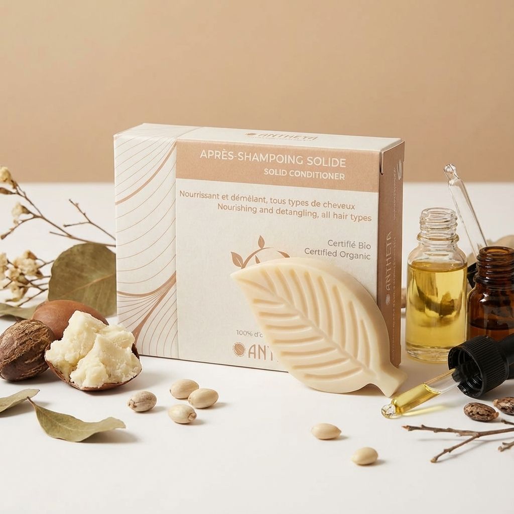 Après shampoing solide Antheya 65g avec ingrédients naturels beurre de karité et huile de ricin