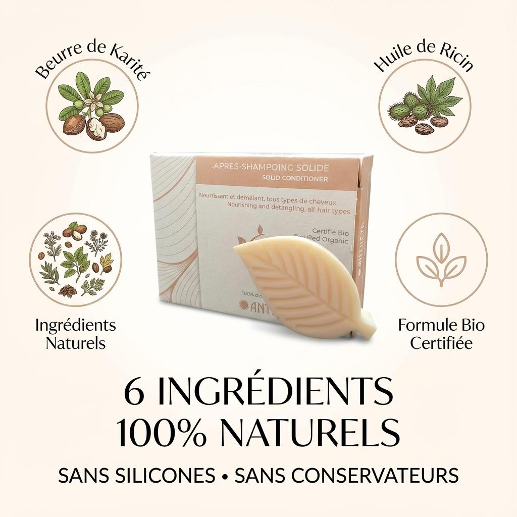 Après shampoing solide Antheya 65g avec ingrédients naturels et certifiés bio