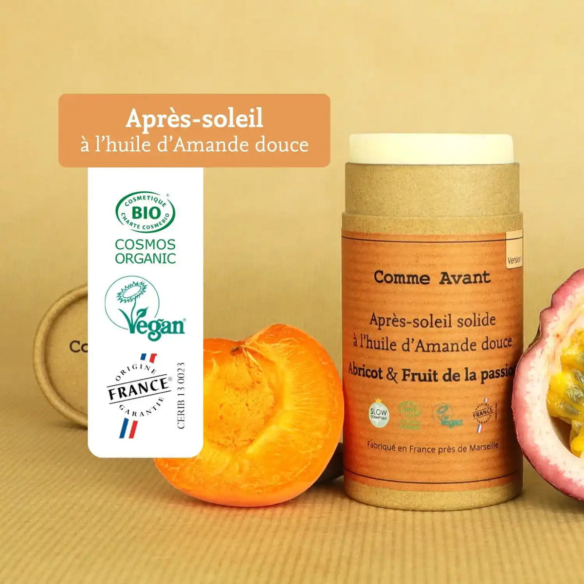 Les labels de l'après-soleil à l’huile d’amande douce de 70 g de la marque Comme Avant