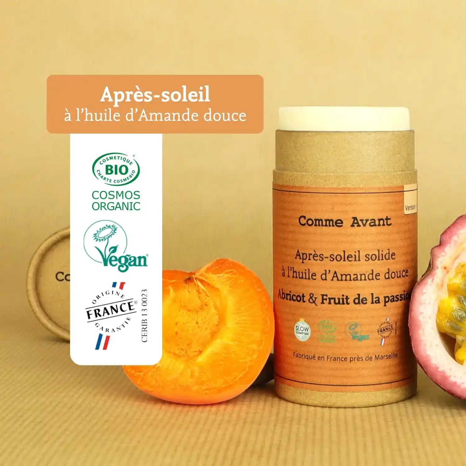 Les labels de l'après-soleil à l’huile d’amande douce de 70 g de la marque Comme Avant