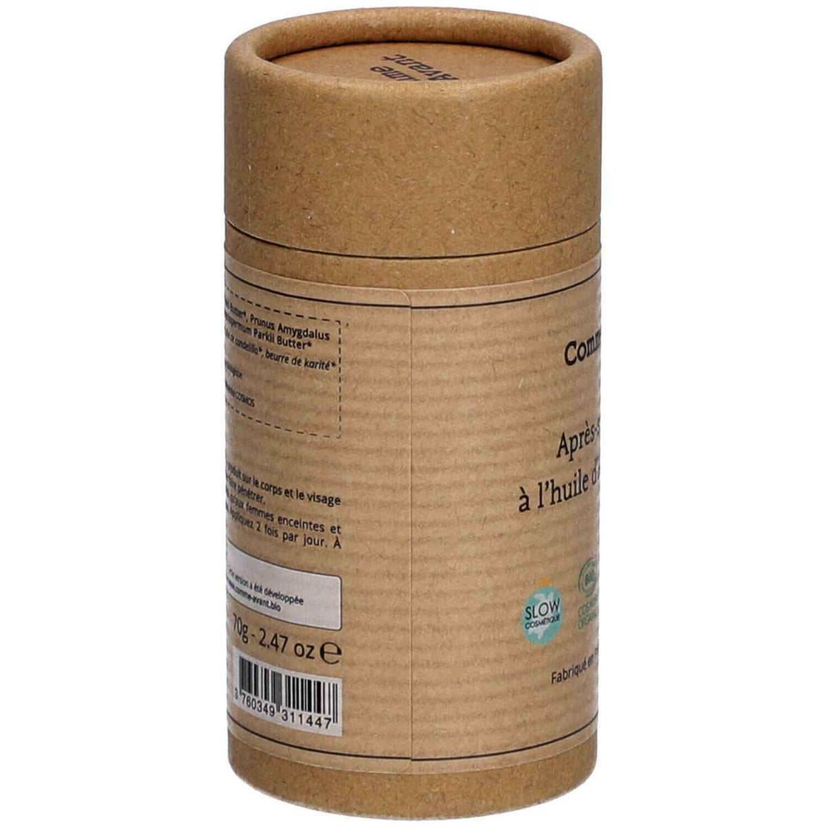 Le verso d'un après-soleil à l’huile d’amande douce de 70 g de la marque Comme Avant
