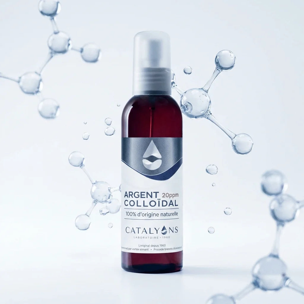 Argent colloïdal 20 ppm vaporisateur 150 ml Catalyons bouteille verre burgundy