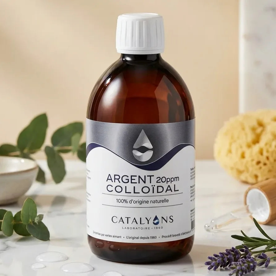 Argent Colloïdal Catalyons 20ppm 500ml avec herbes et gouttes d'eau pures