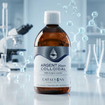 Flacon Argent Colloïdal 20ppm Catalyons 500ml en verre ambré avec étiquette argentée