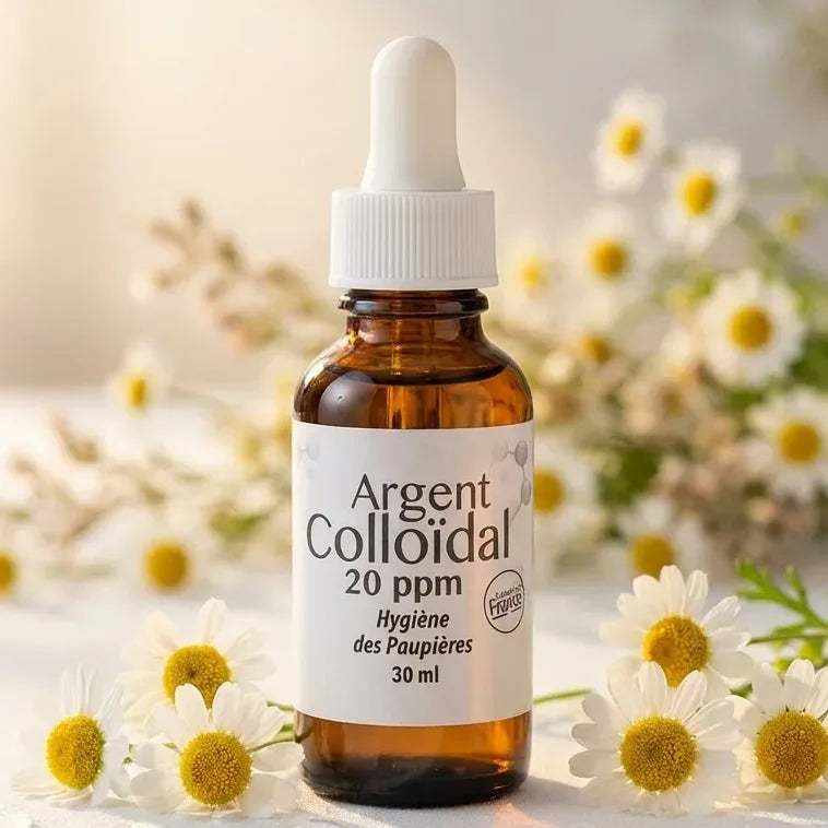 Argent Colloïdal 20ppm Dr. Theiss flacon hygiène oculaire avec fleurs de camomille