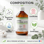 Argent Colloïdal bio 20 ppm Dr Theiss 500ml composition pure eau purifiée certifié bio