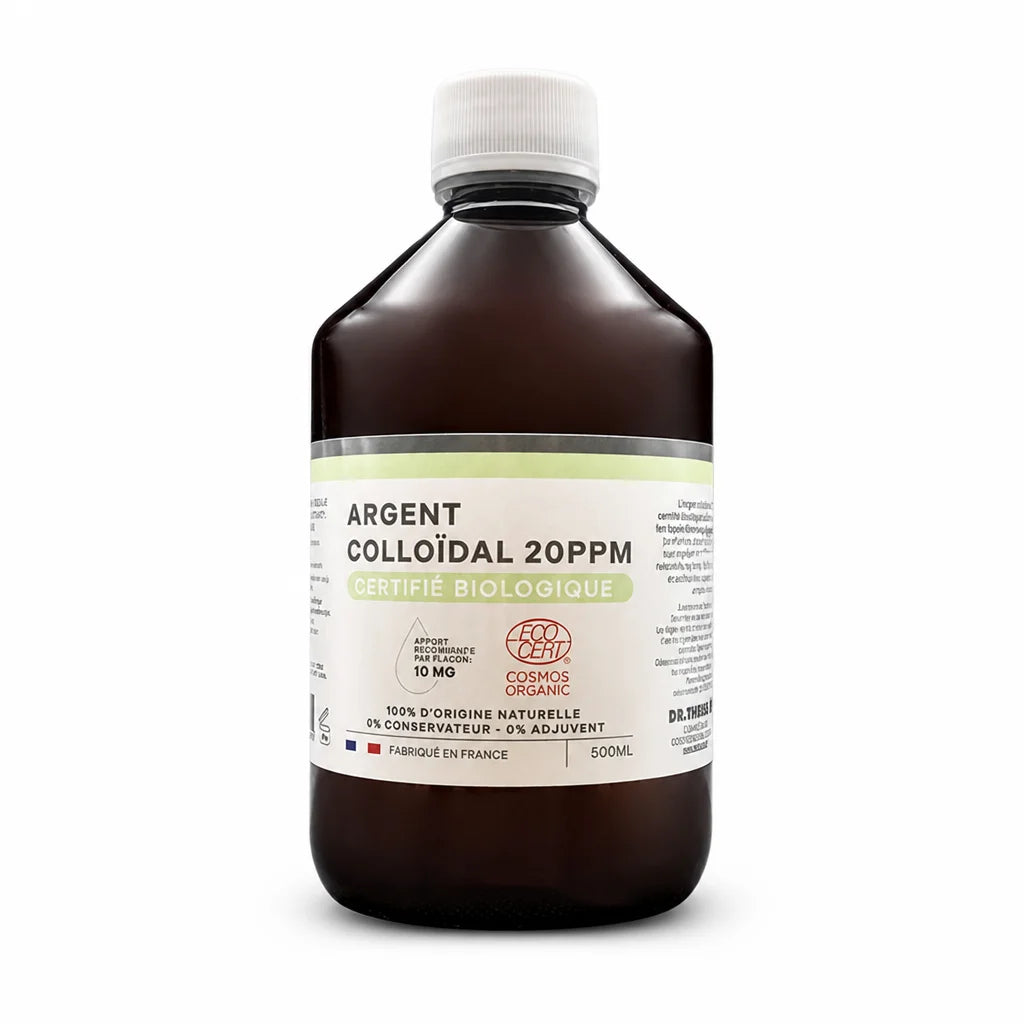 Argent Colloïdal bio 20 ppm 500ml Dr Theiss flacon verre teinté certifié Cosmos