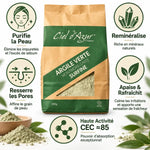 Argile verte surfine 300g Ciel d'azur avec bénéfices : purifie, resserre pores, reminéralise
