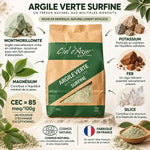 Argile verte surfine 300g Ciel d'azur avec composition minérale et certifications biologiques