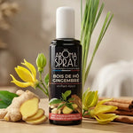 Aromaspray Bois de Hô & Gingembre 100 ml entouré de gingembre frais, bâtons de cannelle et fleurs ylang-ylang