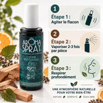 Aromaspray Cèdre Patchouli 100ml avec guide d'utilisation en 3 étapes et ingrédients naturels