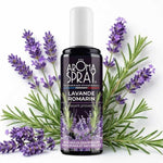 Aromaspray Lavande Romarin 100ml avec lavande et romarin frais sur fond gris