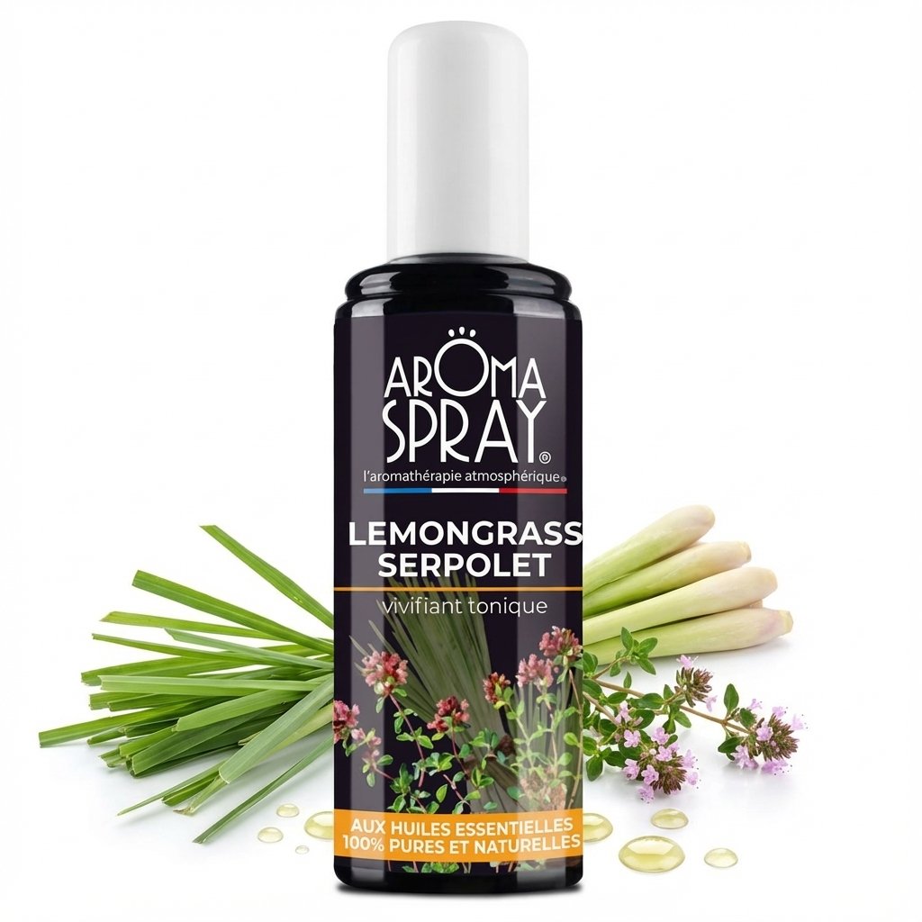 Aromaspray Lemongrass Serpolet 100ml avec lemongrass frais et herbes aromatiques, tonique vivifiant