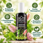 Aromaspray Menthe Niaouli 100ml avec bénéfices: fraîcheur tonifiante, purifie l'atmosphère, concentration naturelle