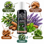 Aromaspray Myrte Santal 100ml avec ingrédients botaniques : myrte, santal, cannelle et géranium
