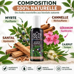 Aromaspray Myrte Santal 100ml avec ingrédients naturels : myrte, santal, cannelle, géranium, cajeput