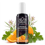 Aromaspray Orange Palmarosa 100 ml entouré d'oranges fraîches et fleurs de palmarosa