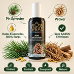 Aromaspray Pin Vetiver 100ml avec ingrédients naturels : pin, vétiver, huiles essentielles pures
