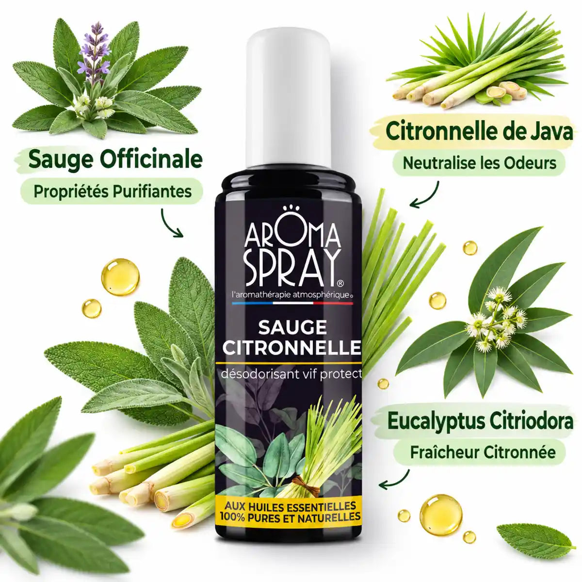 Aromaspray Sauge Citronnelle 100ml Vif'Protect avec ingrédients naturels et botaniques