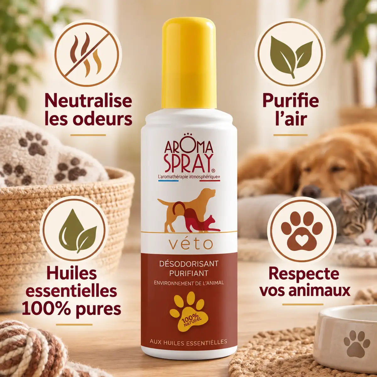 Aromaspray Véto 100 ml spray désodorisant naturel pour animaux aux huiles essentielles pures