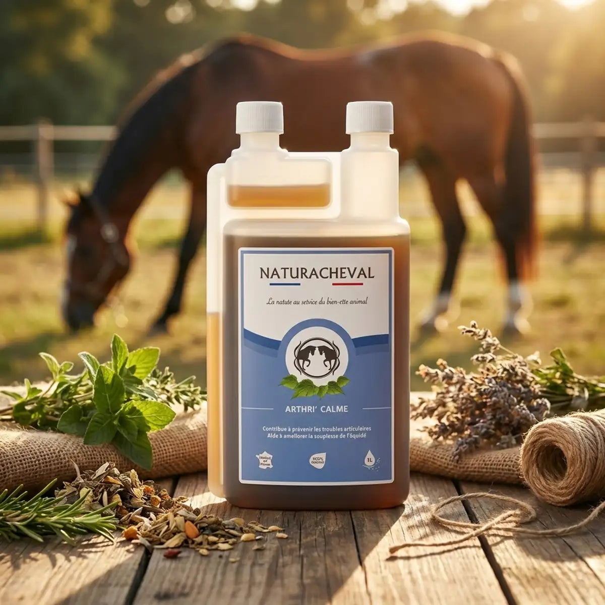 Arthri'Calme 1L Naturacheval bouteille souplesse articulations cheval avec herbes naturelles