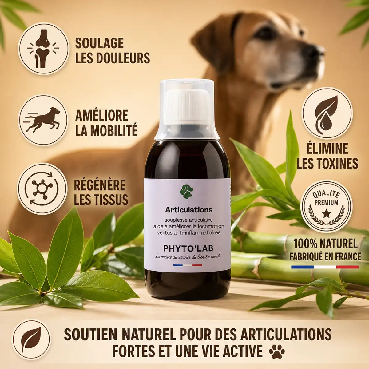 Phyto'Lab Articulations 250ml pour arthrose chien chat avec bambou et bénéfices naturels