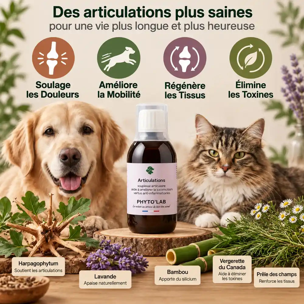 Phyto'Lab Articulations 250ml pour chien et chat avec herbes médicinales et bénéfices arthrose