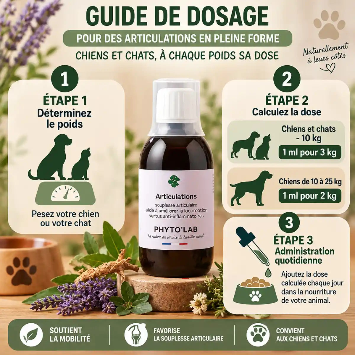 Articulations Phyto'Lab guide posologie arthrose chien chat avec dosage ml poids