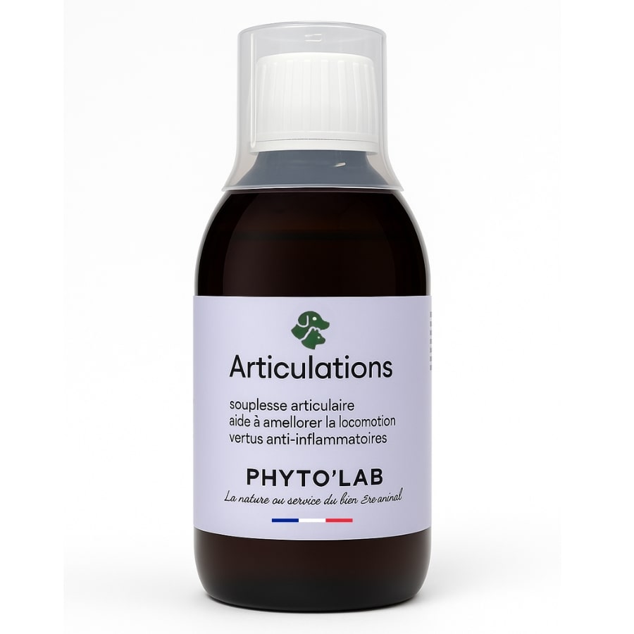 Un flacon de  250 ml d'articulations chien chat de la marque Phyto'Lab avec son bouchon doseur