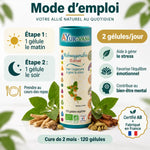 Ashwagandha Bio Ayur-Vana anti-stress 120 gélules, racines et feuilles, mode d'emploi 2 gélules par jour