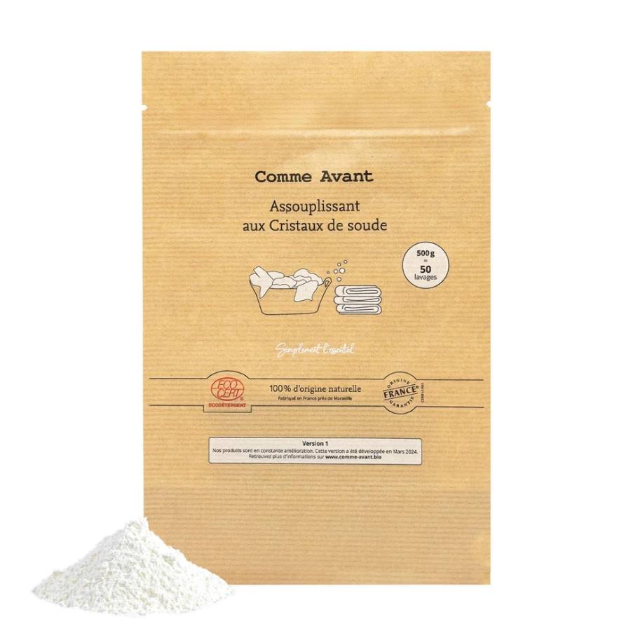 Un assouplissant en poudre aux cristaux de soude de 500 g de la marque Comme Avant