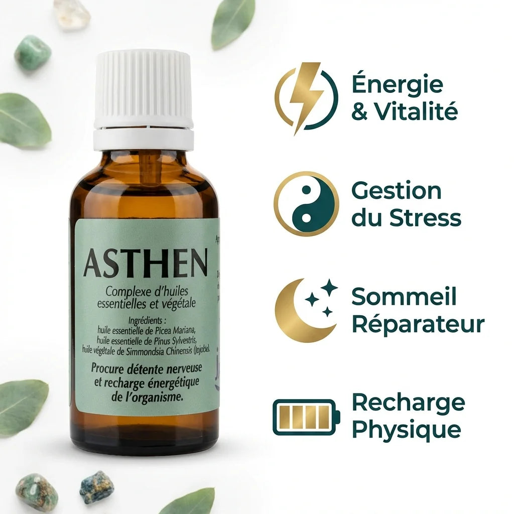 Asthen complexe huiles essentielles surrénales 30ml avec bénéfices : énergie, stress, sommeil, vitalité