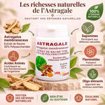 Flacon Astragale Vital Osmose 50% polysaccharides avec composition complète et illustrations botaniques