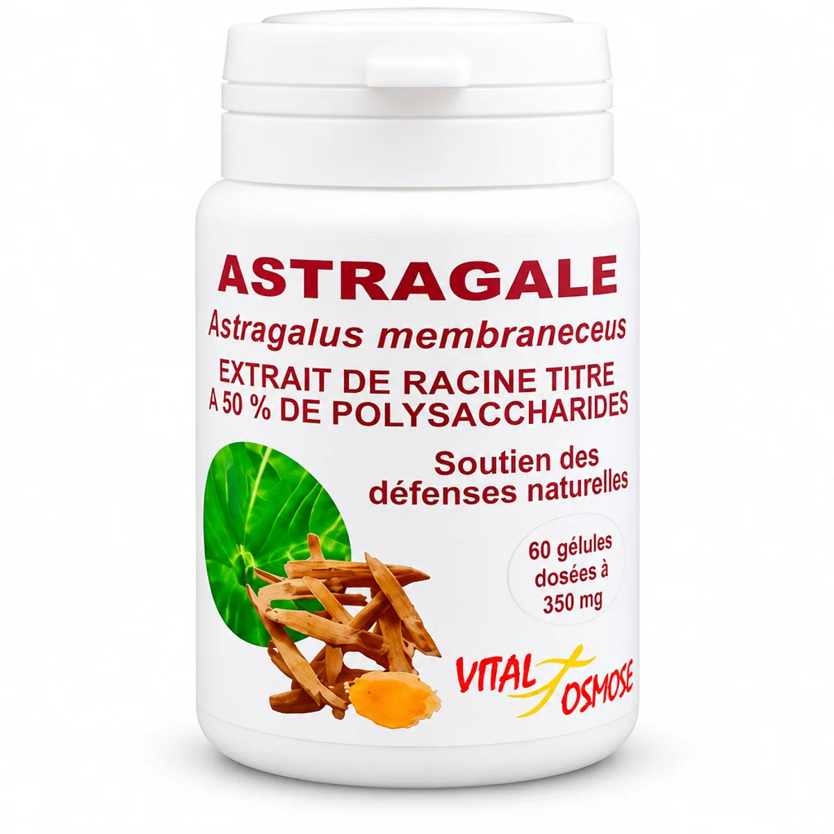 Astragale Vital Osmose 60 gélules - supplément polysaccharides en flacon blanc et rouge