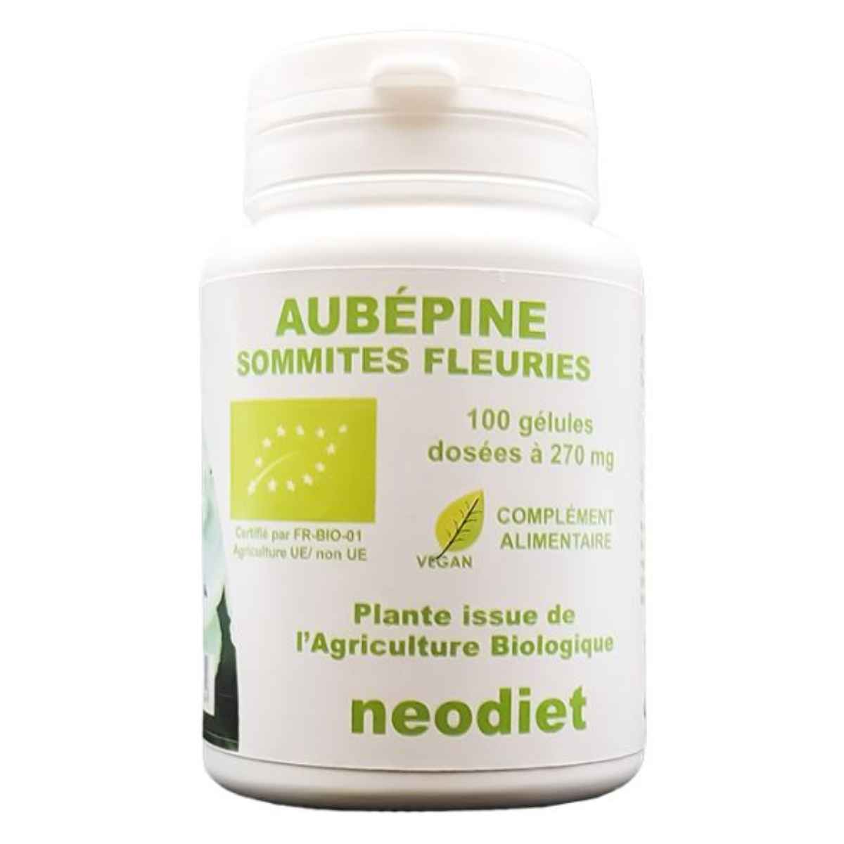 Un pot d'aubépine somnités fleuries neodiet 100 gélules dosées à 270 mg