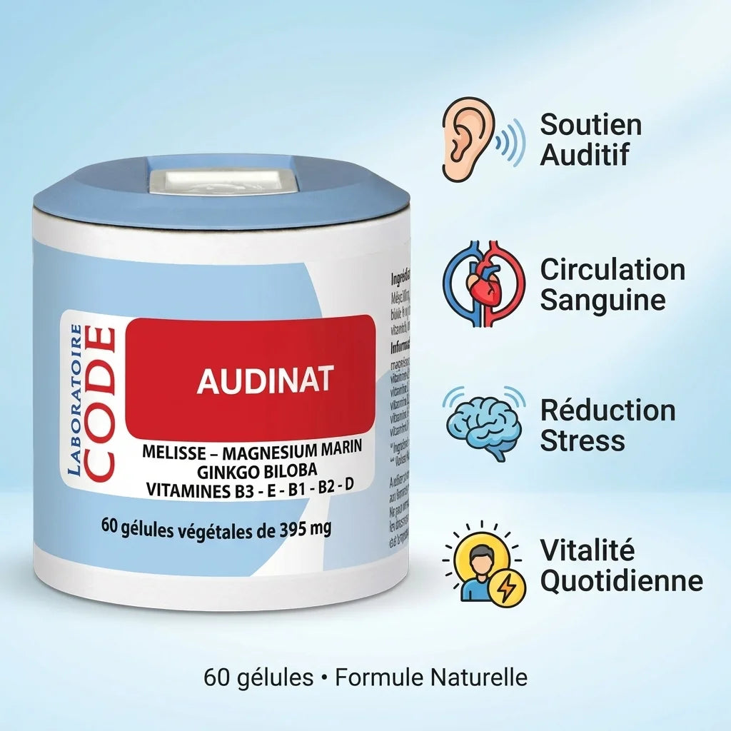 Audinat 60 gélules - Complément auditif Laboratoire Code avec bénéfices circulation sanguine et vitalité