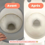 Comparaison avant/après utilisation du nettoyant pour wc en stick de la marque Pimpant