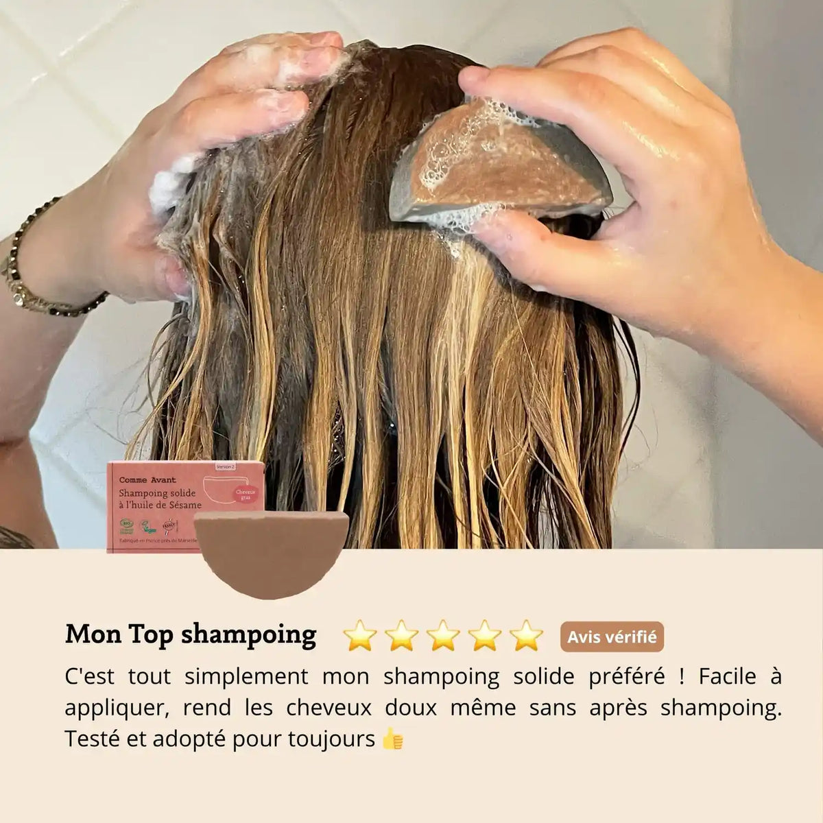 Les avis des clients à propos du Shampoing Solide Cheveux gras à l'Huile de Sésame Comme avant