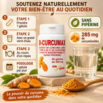 B-Curcumax 300 mg 60 gélules avec curcuma frais et instructions d'utilisation en français