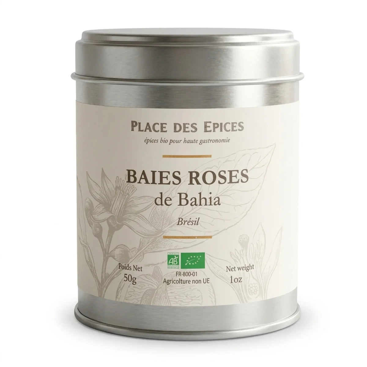 Baie rose bio du Brésil 50g en boîte métallique Place des épices