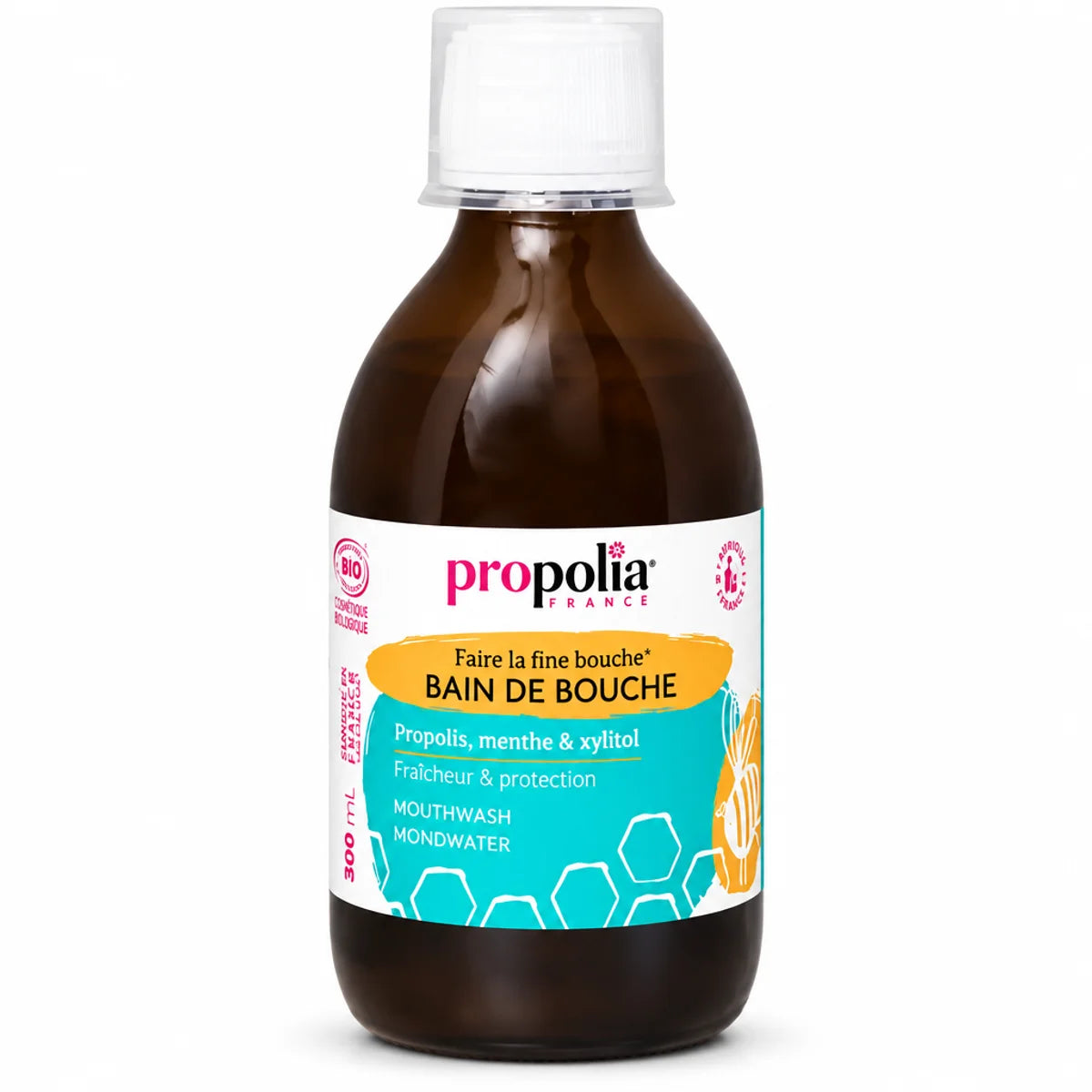 Bain de bouche Bio Propolis Menthe 300ml Propolia bouteille verre marron