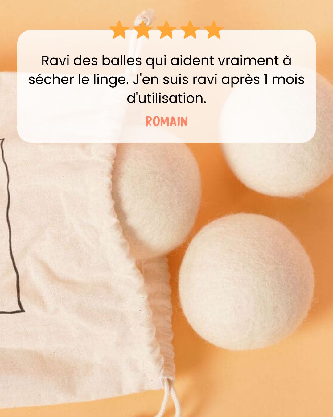 Avis d'un client à propos des boules de séchage en laine de Pimpant