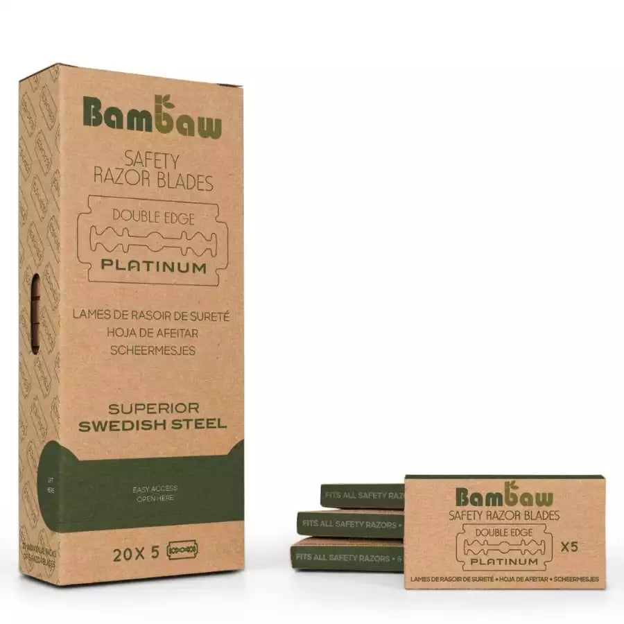 Un pack de 100 lames de rasoir de sûreté de la marque Bambaw