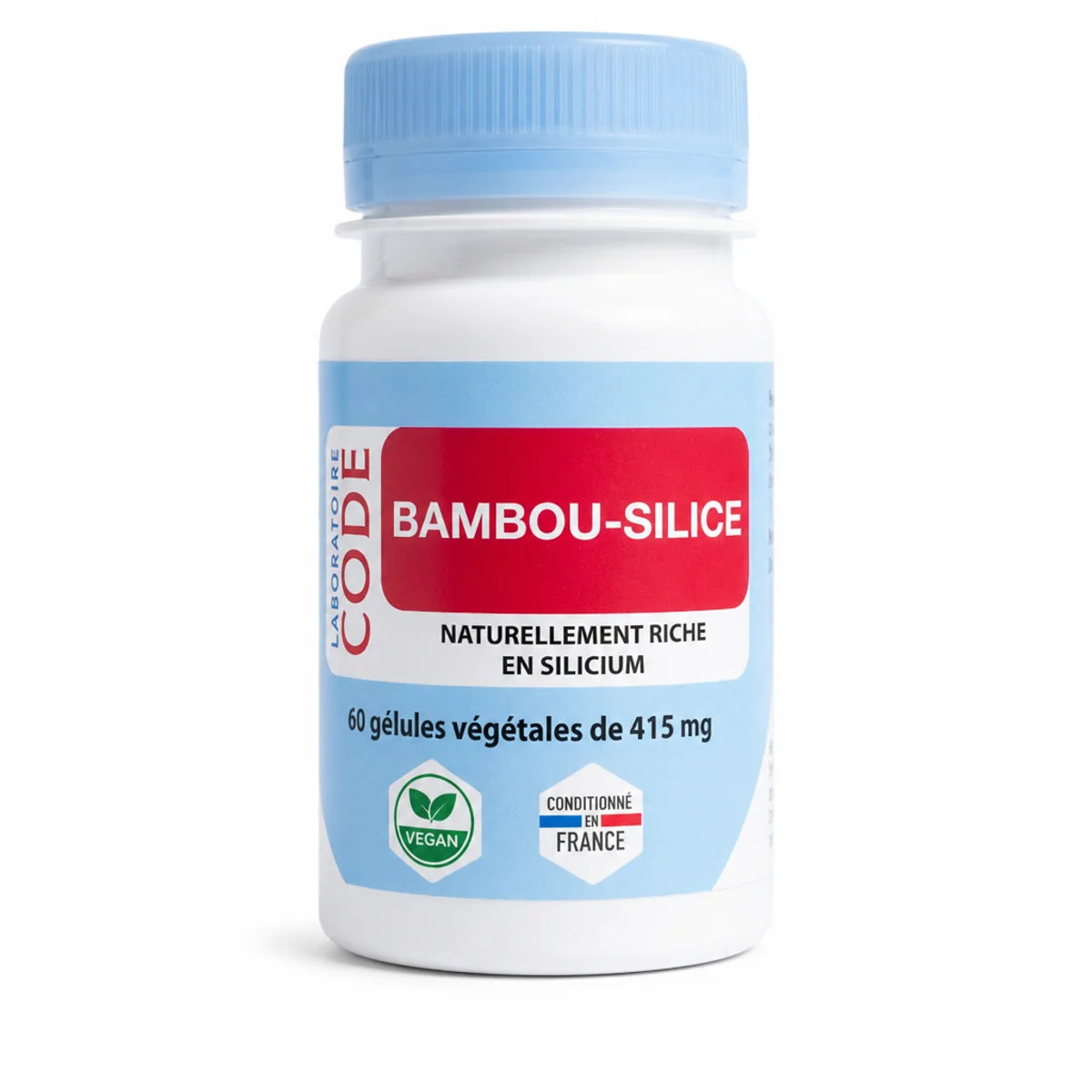 Bambou Silice 60 gélules Laboratoire Code, complément alimentaire en flacon blanc avec bouchon bleu